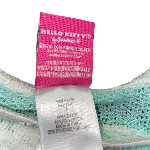 Hello Kitty Girls Kids Size 6 Sweater Pullover Blue White Stripe Sequin Pink Bow - Picture 5 of 12
